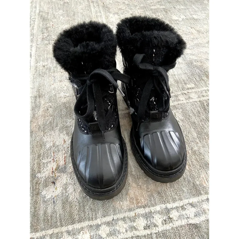 Chanel Tweed Rubber Ankle Short Combat Boots size 37.5